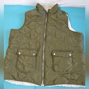 Mountain Ridge Womens Sherpa Lined Vest Full Zip Green Size 1X